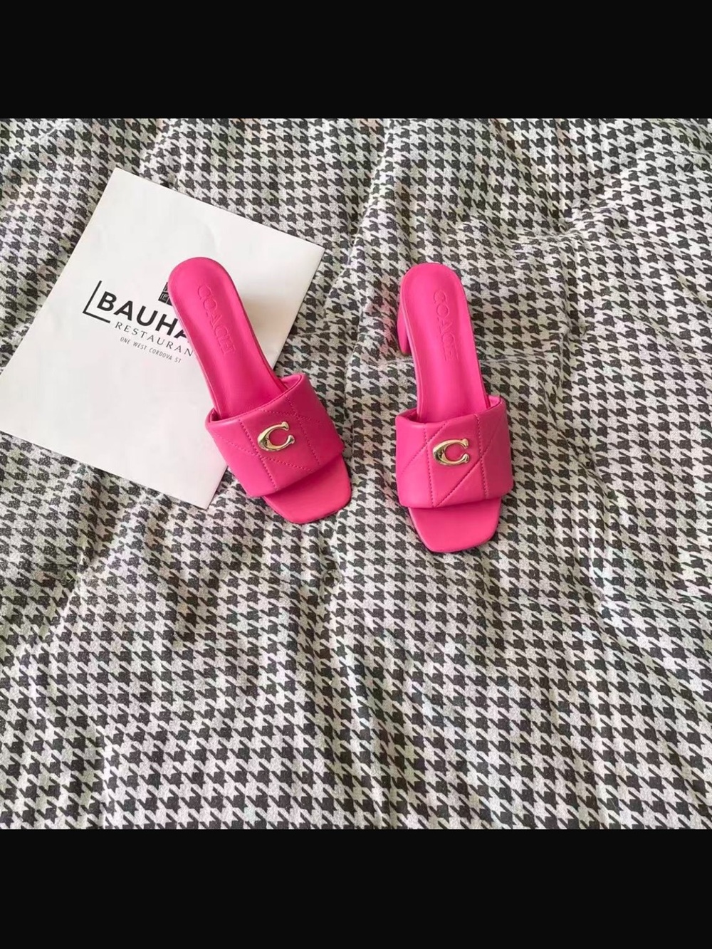 Coach Pink Quilted Slide Mules with Gold C Hardware